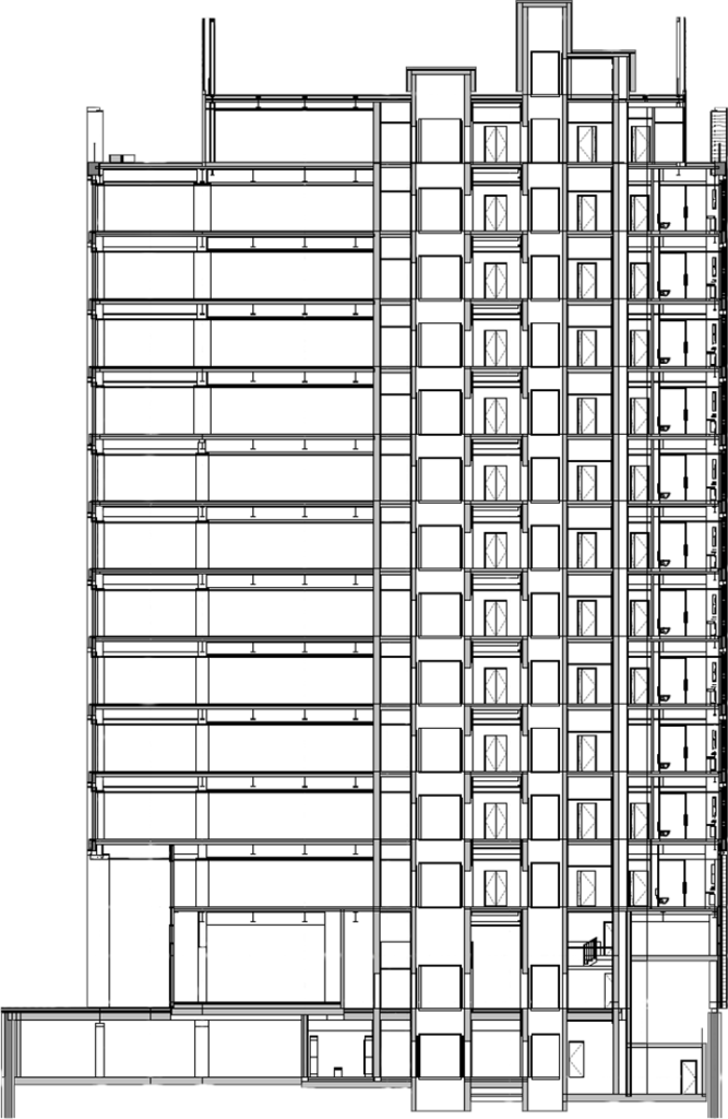 Side elevation of TWO FRIARGATE's Coventry office space showing all twelve floors