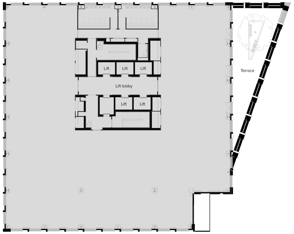 Diagram of floor plan of TWO FRIARGATE's office space on the eighth floor