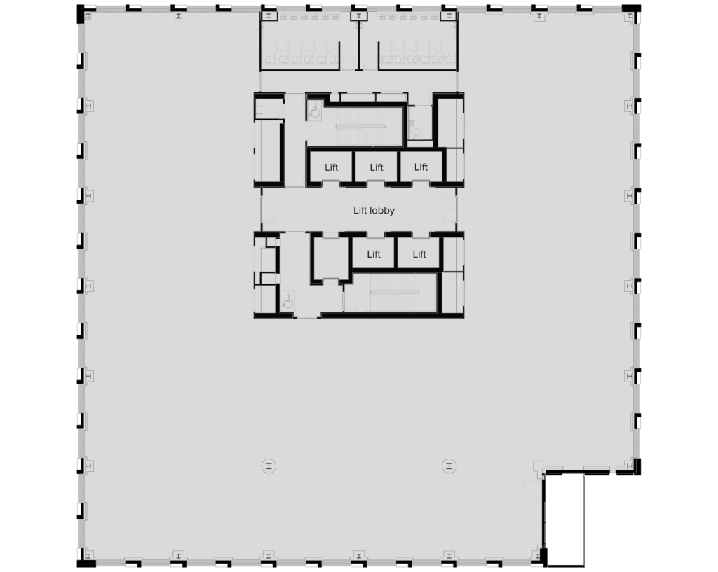 Diagram of floor plan of TWO FRIARGATE's office space on the ninth to eleventh floors