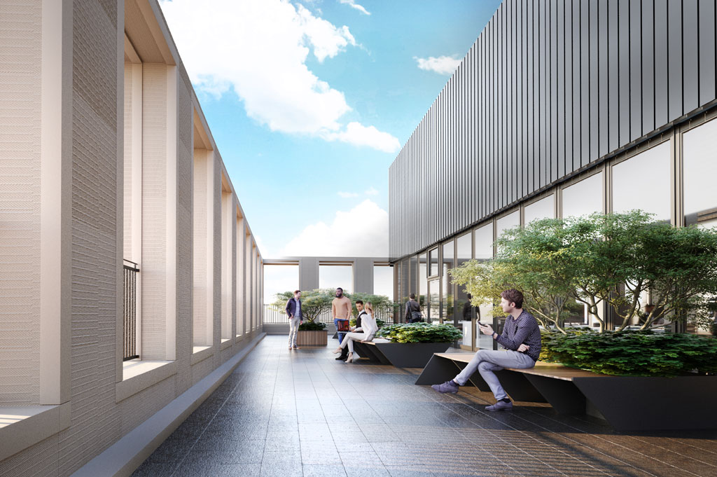 CGI of outdoor terrace at TWO FRIARGATE offices Coventry - for occupier wellbeing and ESG credentials