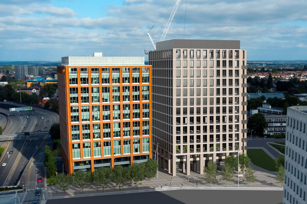 CGI of TWO FRIARGATE offices Coventry adjacent to One Friargate