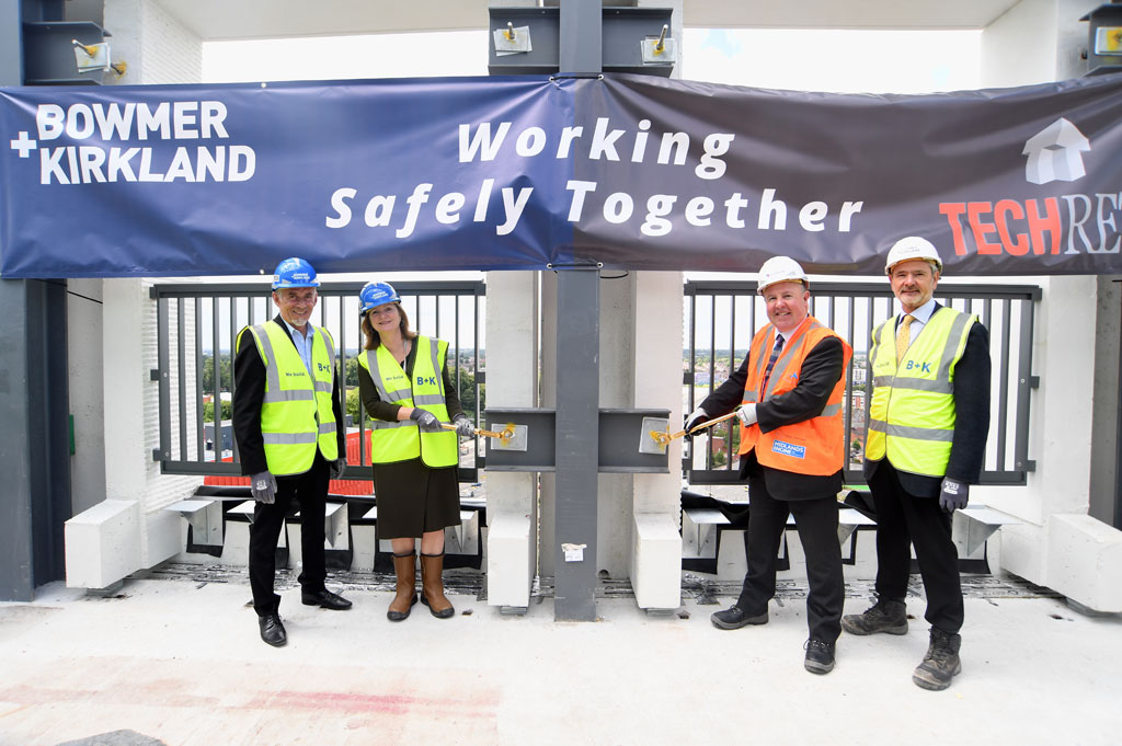 TWO FRIARGATE topping out ceremony with Councillor Richard Brown and Councillor Jim O'Boyle of Coventry City Council and Laura Shoaf of West Midlands Combined Authority,