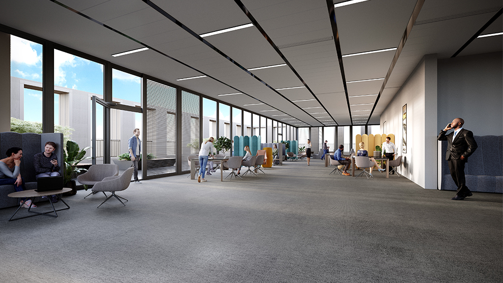 Breakout area in TWO FRIARGATE offices in Coventry which have been awarded WiredScore Platinum certification
