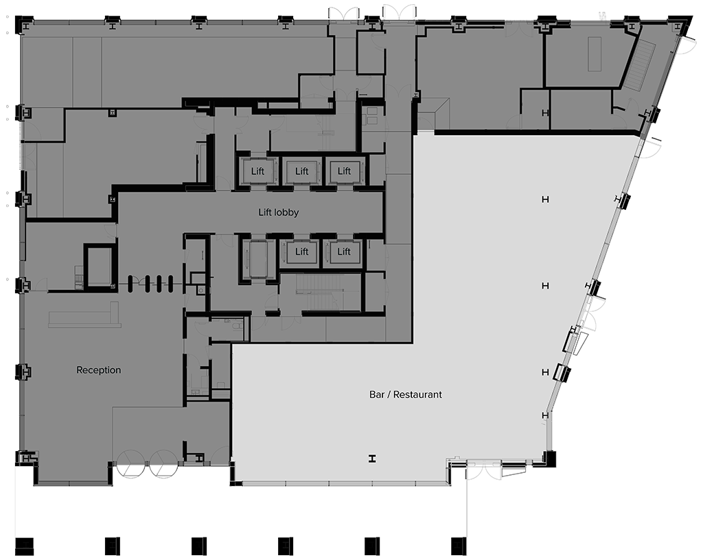 TWO FRIARGATE ground floor floorplan showing bar / restaurant space in Coventry - the city's most exciting hospitality/leisure opportunity – one minute from Coventry Railway Station