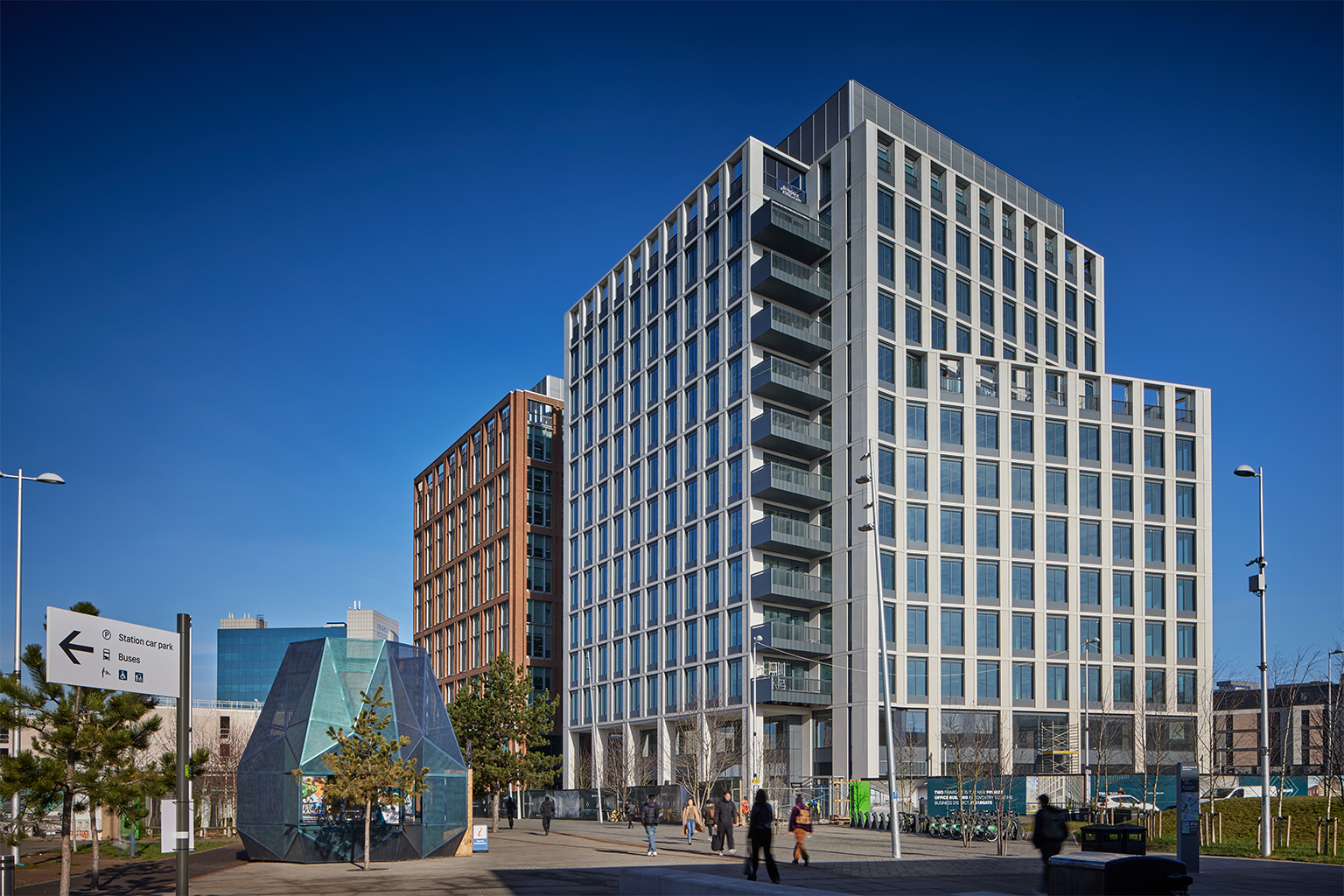 TWO FRIARGATE new-build offices, Coventry viewed from the station just one minute's walk away