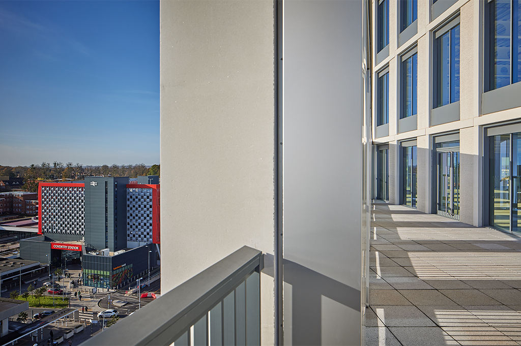 The view from the 8th floor terrace of TWO FRIARGATE, new-to-market office space in Coventry, just one minute's walk from Coventry Railway Station